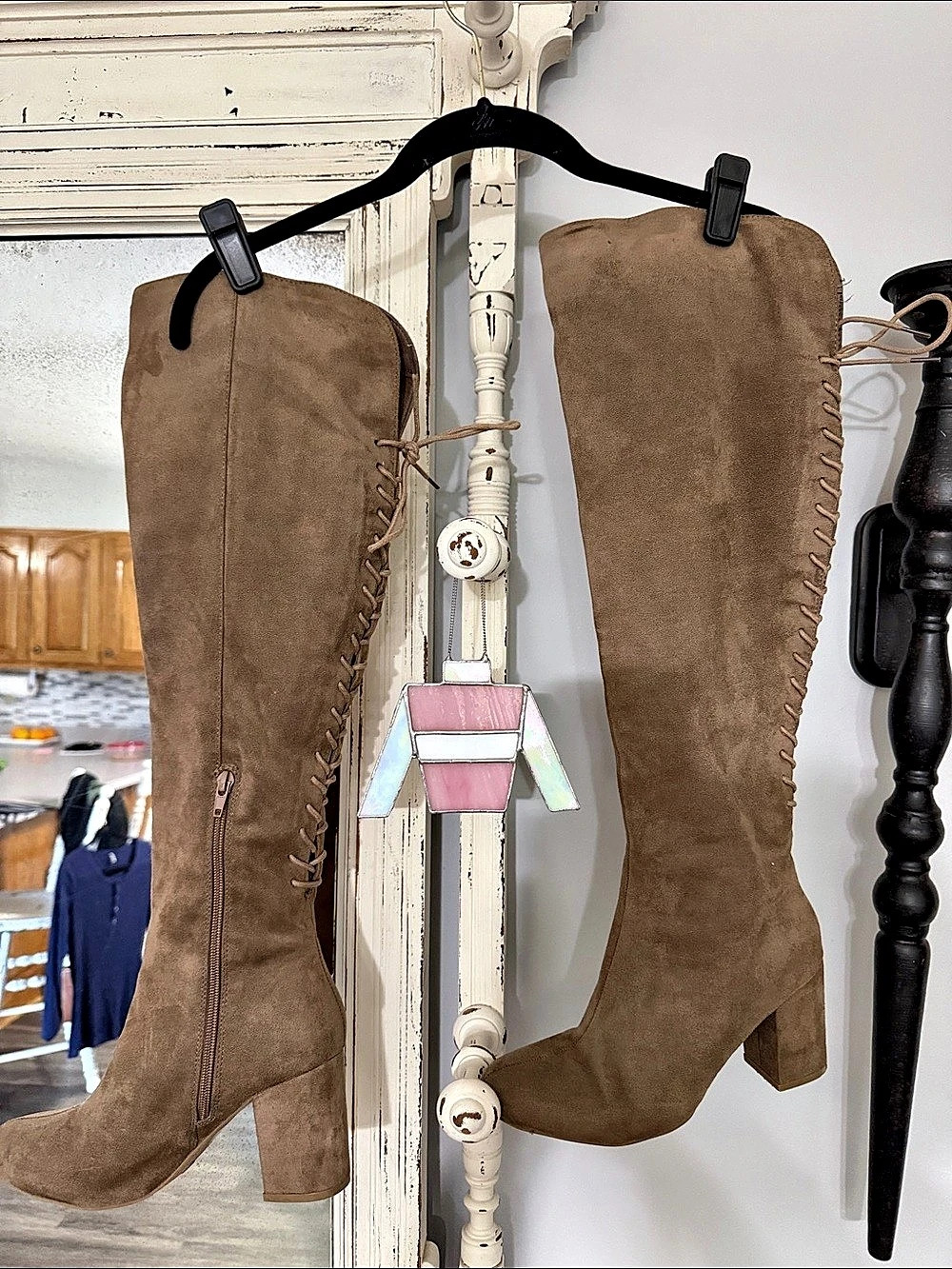 Women's Over-the-Knee Heeled Boots in Brown suede11